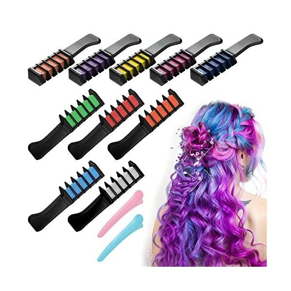 Lot de 10 peignes à craie à cheveux avec 2 pinces à cheveux temporaires pour cheveux - Pour fête, cosplay