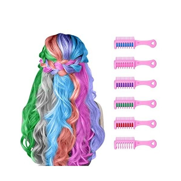 6 Colore Peigne à Craie pour Cheveux, MSDADA Cheveux Craie Peignes de Craie Temporaire Dye Couleur de Brosse pour Filles Enfa