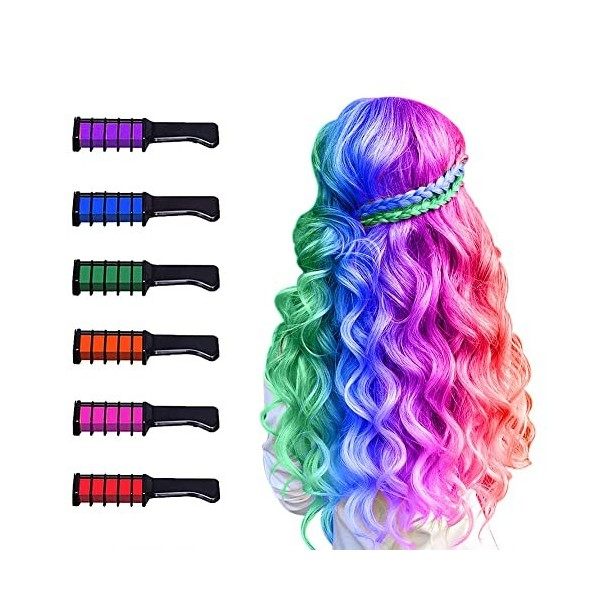 Dye Couleur Brosse Couleurs Peignes Craie Cheveux, Peignes Craie Temporaire, 6PCS Peigne Coloration Coloration Temporaire Che