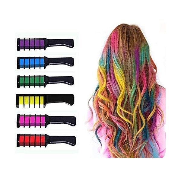 Lot de 6 peignes à craie pour cheveux pour filles, cadeaux temporaires, craies populaires pour anniversaire, cosplay, fête d