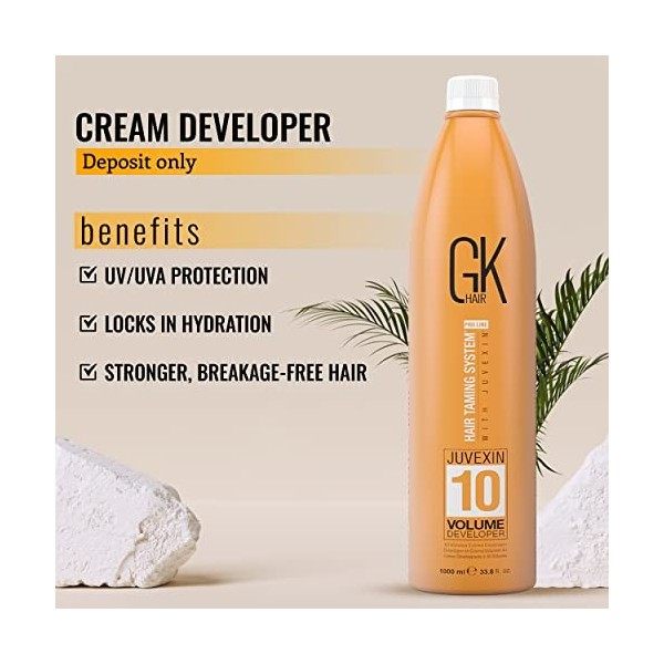 Global Keratin GK HAIR Professional Hair Creme 10 Volume Developer 1000ml for Hair Coloring Bleach - High-Performance Long La