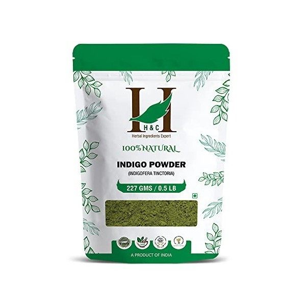 H&C HERBAL INGREDIENTS EXPERT H&C Poudre dindigo Naturelle Indigofera tinctoria - 227 Gramme | Pour la Coloration des Chev