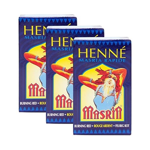 Lot de 3 boîtes de 90 g de henné Masria rapide - Coloris : rouge feu