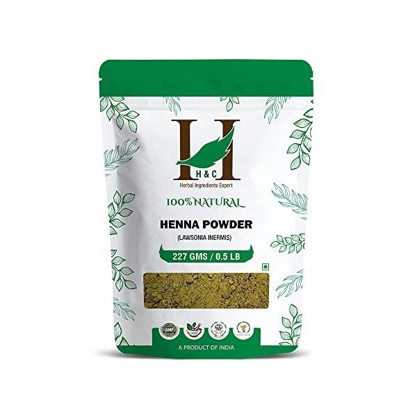 H&C Poudre de henné lawsonia inermis naturelle 100 % pur issu de culture biologique pour cheveux 227 g