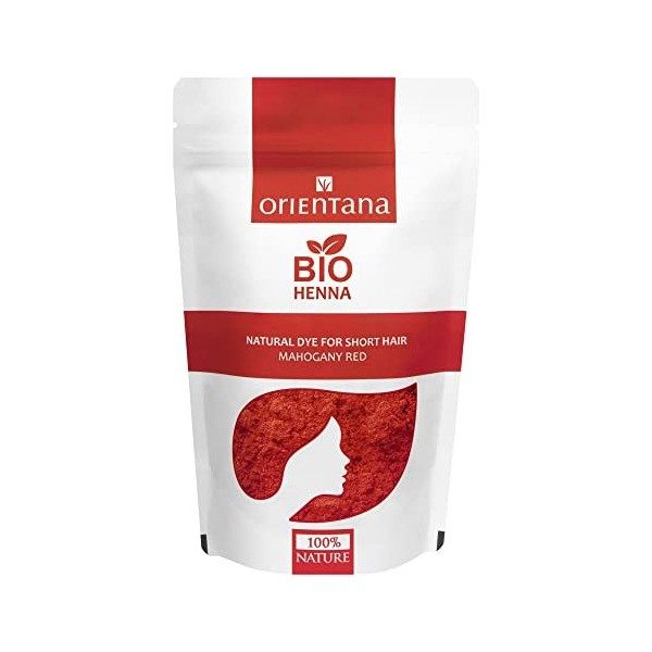 Orientana - Organic Rouge Mahoganique Henna Powder | Natural Vegan | Colore Les Cheveux En Brun Clair À Moyen | Stimule La Cr