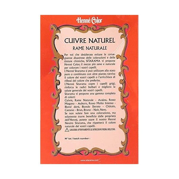 Sitarama Poudre Henne Couleur : Cuivre Rouge Cuivre Naturel - 100 g