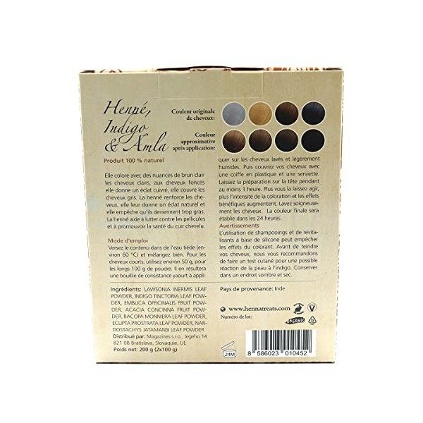 Henné, Indigo & Amla - Brune claire - Coloration naturelle & Soin capillaire - En poudre - 200g