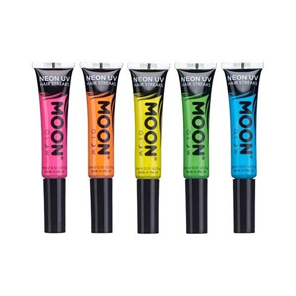 Moon Glow- Bandes de couleur de cheveux UV néon | Hair Mascara - Teinture capillaire temporaire lavable | Couleur fluo brilla