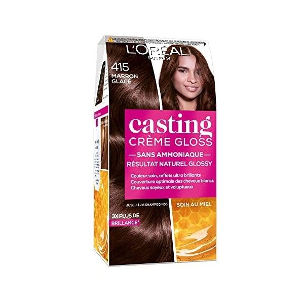 LOréal Paris Casting Crème Gloss Coloration Ton sur Ton pour Cheveux - Sans Ammoniaque - Marron Glacé 415 , 5 Unité