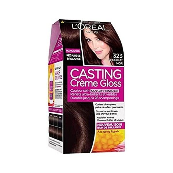 LOréal Paris Casting Crème Gloss Coloration Ton sur Ton pour Cheveux - Sans Ammoniaque - Chocolat Noir 323 