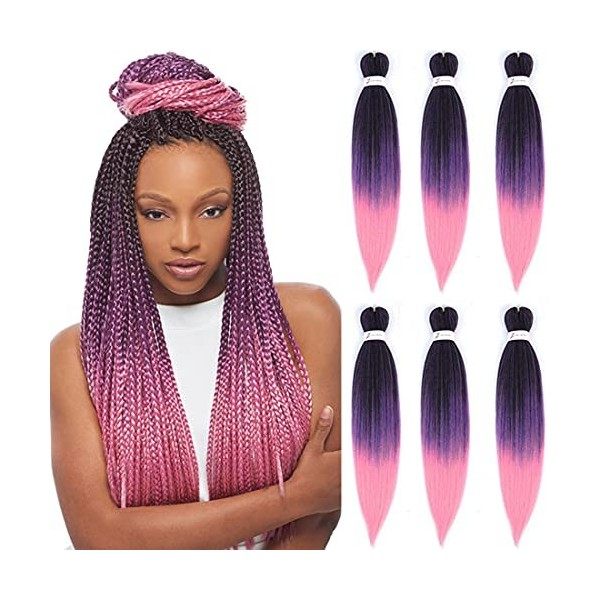 WIGENIUS Extensions de Cheveux tressés pré-étirés 66cm Lot de 6 professionnelles en Fiber synthétique Tresses de crochet Yaki