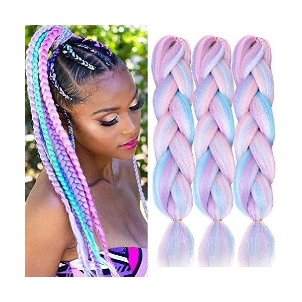 ColorfulPanda Lot de 3 extensions de cheveux synthétiques pour tressage - Texture Yaki facile à tresser, pré-étirée - 61 cm -