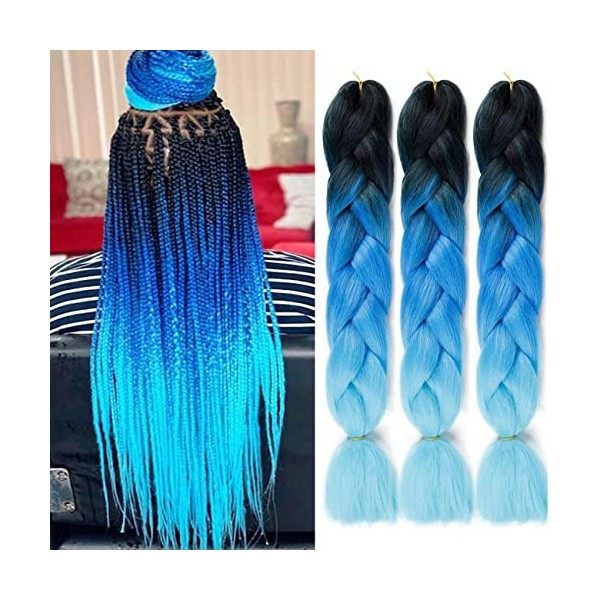 ColorfulPanda Lot de 3 extensions de cheveux synthétiques pour tressage - Texture Yaki facile à tresser, pré-étirée - 61 cm -