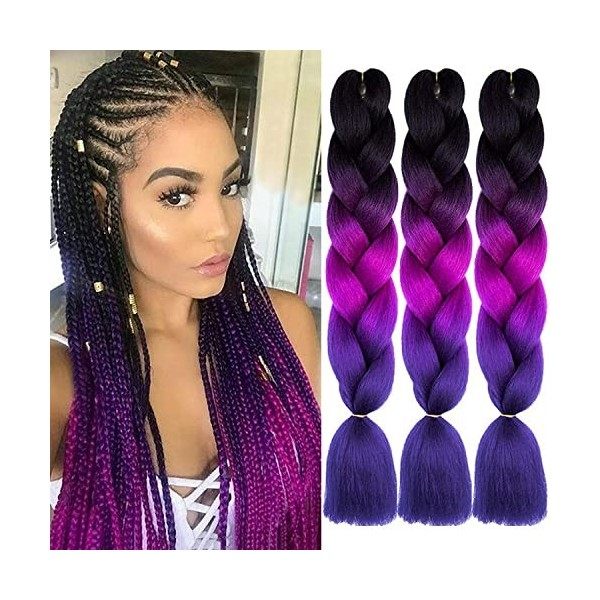 ColorfulPanda Lot de 3 extensions de cheveux synthétiques pour tressage - Texture Yaki facile à tresser, pré-étirée - 61 cm -