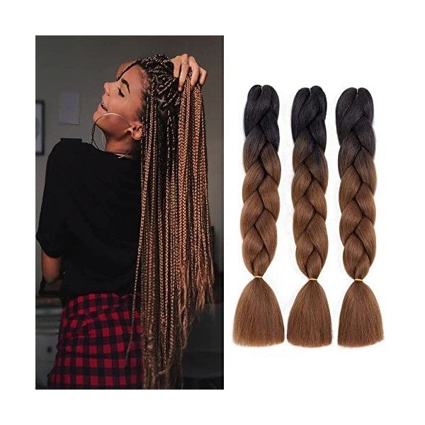 FANWYFYU Kanekalon Meches Tresse Cheveux, 3Paquets 24"Jumbo Braids Meches, Extension de Cheveux de Fibre Synthétique Pour Cro