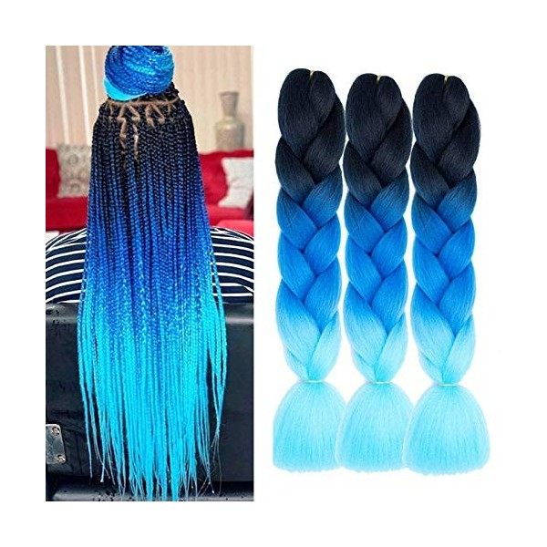 FANWYFYU Kanekalon Meches Tresse Cheveux, 3Paquets 24"Jumbo Braids Meches, Extension de Cheveux de Fibre Synthétique Pour Cro