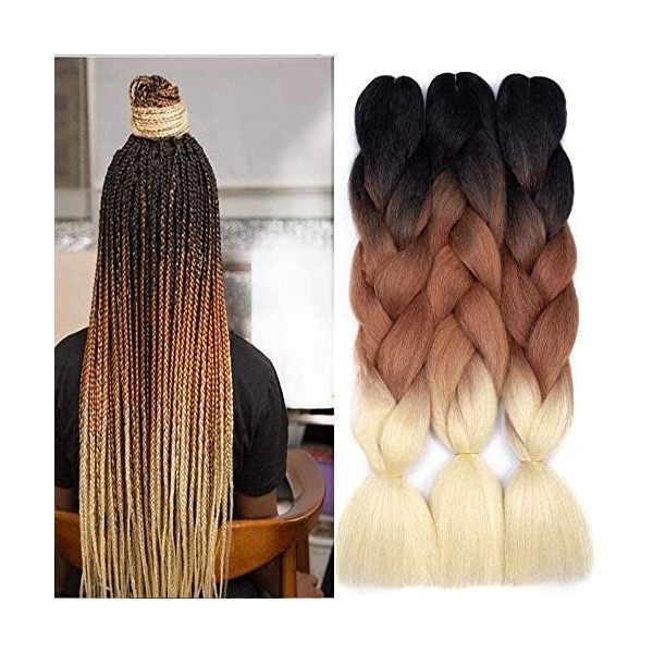 FANWYFYU Kanekalon Meches Tresse Cheveux, 3Paquets 24"Jumbo Braids Meches, Extension de Cheveux de Fibre Synthétique Pour Cro