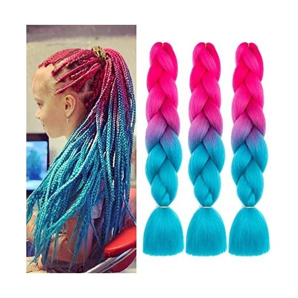 FANWYFYU Kanekalon Meches Tresse Cheveux, 3Paquets 24"Jumbo Braids Meches, Extension de Cheveux de Fibre Synthétique Pour Cro