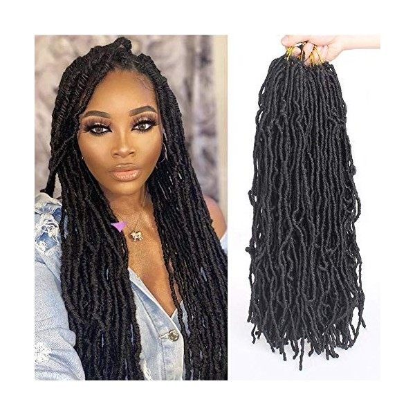 Xtrend 7 Packs 24 Pouces Noir Nu Faux Locs Crochet Tresses Cheveux Synthétiques Pré Boucles Doux Dreadlocks Tressage Cheveux 