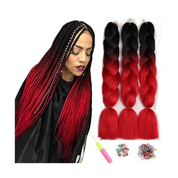 Showjarlly Rajout Meches Tresse Cheveux, 24"Ombre Jumbo Braids Tresse,5 Paquets,Africaine, Extension de Cheveux de Fibre Synt