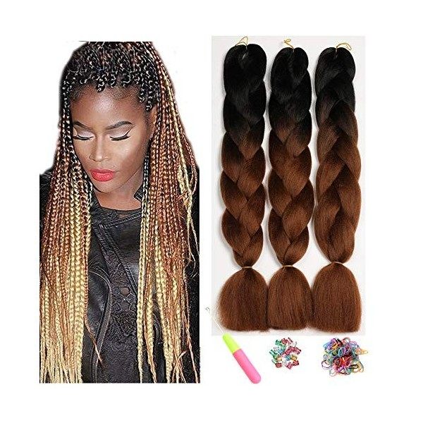 Showjarlly Rajout Meches Tresse Cheveux, 24"Ombre Jumbo Braids Tresse,5 Paquets,Africaine, Extension de Cheveux de Fibre Synt