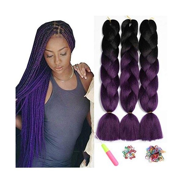 Showjarlly Rajout Meches Tresse Cheveux, 24"Ombre Jumbo Braids Tresse,5 Paquets,Africaine, Extension de Cheveux de Fibre Synt