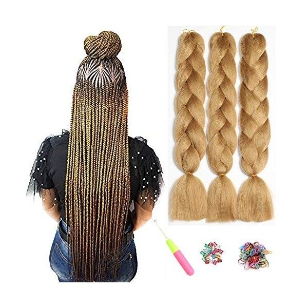 Showjarlly Rajout Meches Tresse Cheveux, 24"Ombre Jumbo Braids Tresse,5 Paquets,Africaine, Extension de Cheveux de Fibre Synt