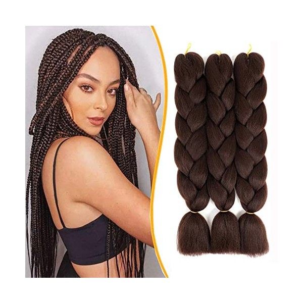 WoWCFyyds Kanekalon Hair Meches Pour Tresses Africaine Rajout Cheveux Tresses 24"Jumbo Braid 3Pièces Extension de Cheveux Tre