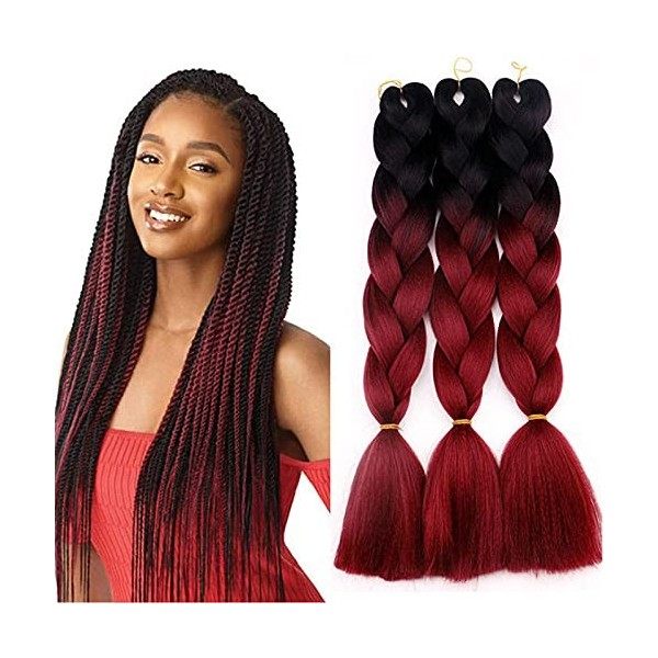 WoWCFyyds Kanekalon Hair Meches Pour Tresses Africaine Rajout Cheveux Tresses 24"Jumbo Braid 3Pièces Extension de Cheveux Tre