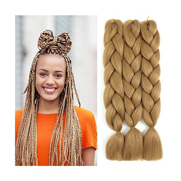 WoWCFyyds Kanekalon Hair Meches Pour Tresses Africaine Rajout Cheveux Tresses 24"Jumbo Braid 3Pièces Extension de Cheveux Tre