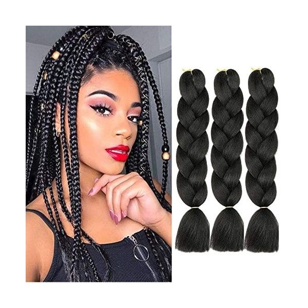 WoWCFyyds Kanekalon Hair Meches Pour Tresses Africaine Rajout Cheveux Tresses 24"Jumbo Braid 3Pièces Extension de Cheveux Tre