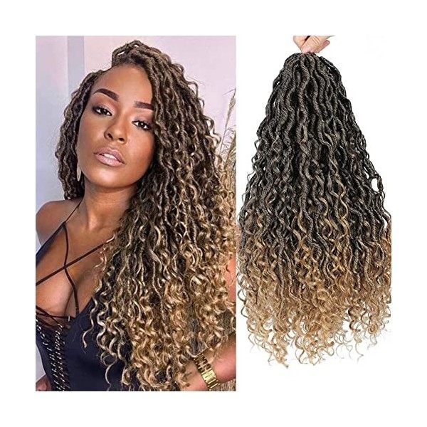 SOKU 5 Packs/Lot 45cm Ombre Brun Rivière Faux Locs Ondulés avec Extrémités Bouclées Crochet Cheveux Synthétique Crochet Tress