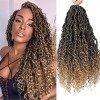 SOKU 5 Packs/Lot 45cm Ombre Brun Rivière Faux Locs Ondulés avec Extrémités Bouclées Crochet Cheveux Synthétique Crochet Tress