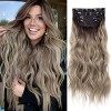 Extension de Cheveux à Clips, Cheveux Naturel Bouclés, Synthétique pour Femmes, Extensions de Cheveux Ondulés Brun Foncé, 11
