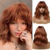 Esmee 14 Inches Court Ndulée Auburn Bob Perruque avec Franges Naturelle Synthétique Heat Resistant Perruques pour les Femmes 