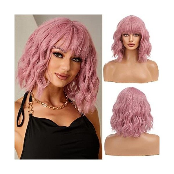 Esmee 14 Inches Court Ndulée Auburn Bob Perruque avec Franges Naturelle Synthétique Heat Resistant Perruques pour les Femmes 