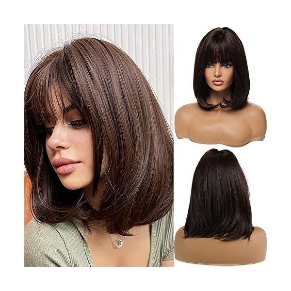 Esmee 14 Inches Court Ndulée Auburn Bob Perruque avec Franges Naturelle Synthétique Heat Resistant Perruques pour les Femmes 