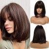 Esmee 14 Inches Court Ndulée Auburn Bob Perruque avec Franges Naturelle Synthétique Heat Resistant Perruques pour les Femmes 