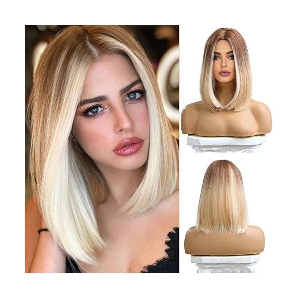 Esmee 14 Inches Court Ndulée Auburn Bob Perruque avec Franges Naturelle Synthétique Heat Resistant Perruques pour les Femmes 