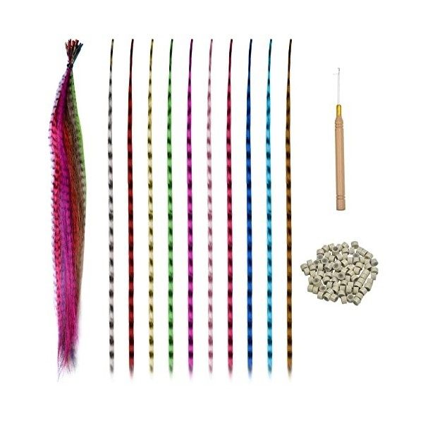 AvoDovA 30 Pcs Extensions Plumes Synthétiques, 40 cm Extensions de cheveux Colorés, Extensions Plumes pour Cheveux avec 100 P