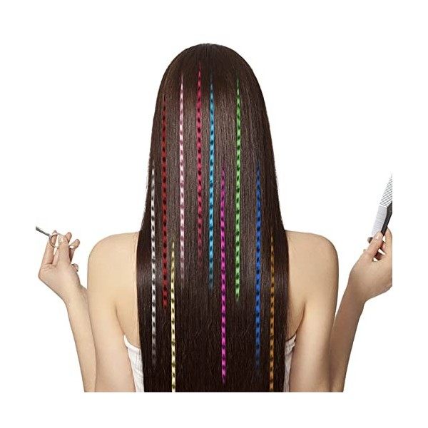 AvoDovA 30 Pcs Extensions Plumes Synthétiques, 40 cm Extensions de cheveux Colorés, Extensions Plumes pour Cheveux avec 100 P