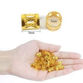 YoniYa 120Pcs Tresses Perles Or Dreadlocks Perles 8mm Réglable Anneaux de Tresse de Cheveux en Métal pour Décoration de Cheve