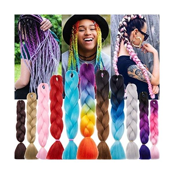 60cm Extensions Pour Tresse Jumbo Braid Extension Cheveux au Crochet Tressage Synthétique Africaine Lot de 1pc 100g Violet à 