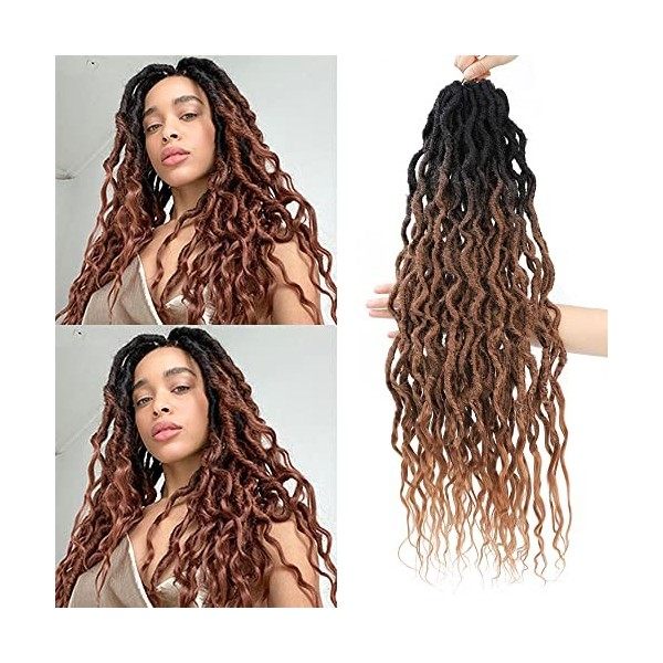 SOKU 6 Paquets New Goddess Locs Faux Locs Wavy Crochet Hair 26 Pouces Avec des extrémités lâches et ondulées Extensions de tr