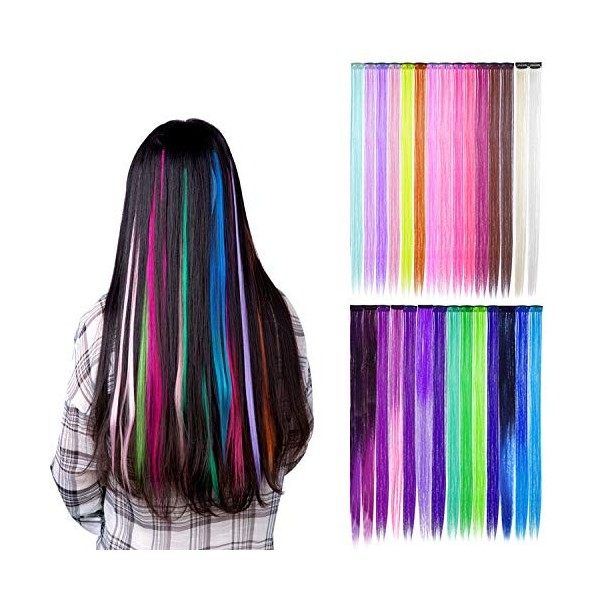 30 Extensions de Cheveux Colorées à Clip pour Fête Scintillante, Extensions de Cheveux Synthétiques Résistantes à Chaleur sur