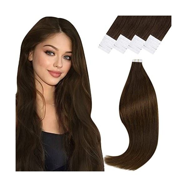 Vivien Extensions Cheveux Naturel Adhesive Lisse 45cm Extension Adhesif Cheveux Naturel 50g Invisible Tape in Hair Extensions