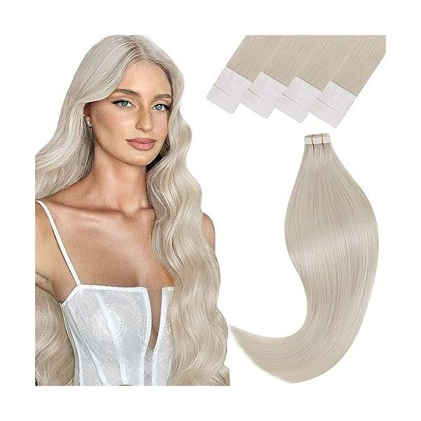 Vivien Extensions Cheveux Naturel Adhesive Lisse 45cm Extension Adhesif Cheveux Naturel 50g Invisible Tape in Hair Extensions