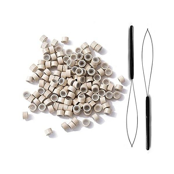 Lot de 300 perles de 5 mm doublées en silicone pour coller des extensions de cheveux humains et 2 extensions de cheveux - Enf