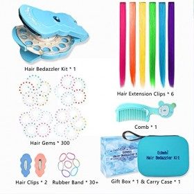 Echehi Hair Bedazzler Kit avec 300 Pcs Perle pour Cheveux, Machine Strass Cheveux avec 6 Pcs Extension Cheveux, Carry Case, P