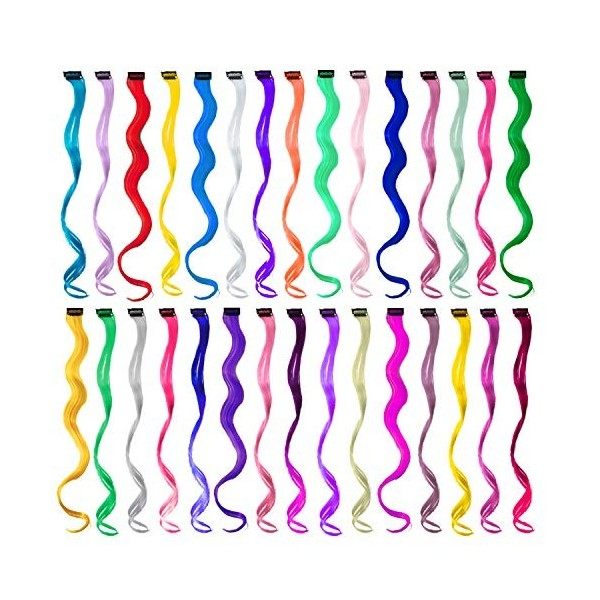 EuTengHao Lot de 30 extensions de cheveux colorés bouclés de 55,9 cm pour femmes et enfants Multicolore